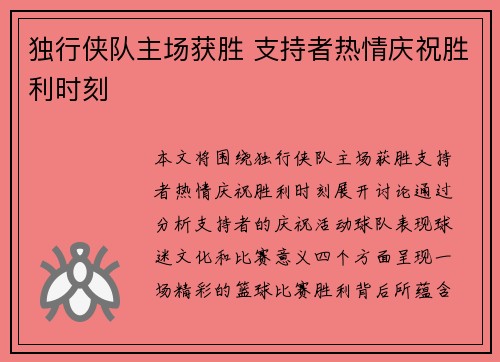 独行侠队主场获胜 支持者热情庆祝胜利时刻